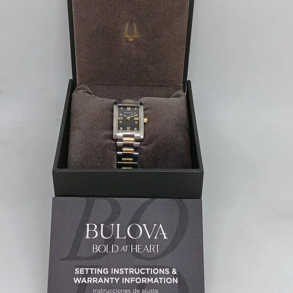 Bulova 98P230 Women's 21mm x 33mm Diamond Dial Two Tone S/Steel Tank Watch - Picture 10 of 11